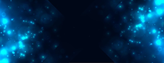 Banner de destellos de luz azul abstracto bokeh