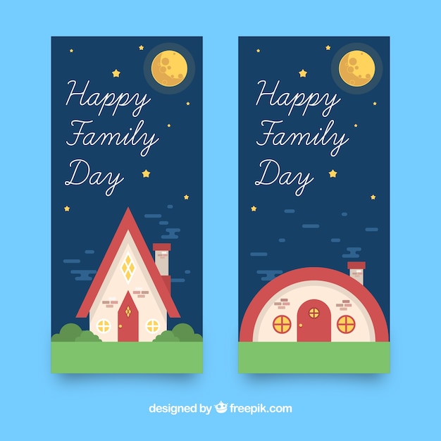 Vector gratuito banner del día internacional de la familia con casa por la noche