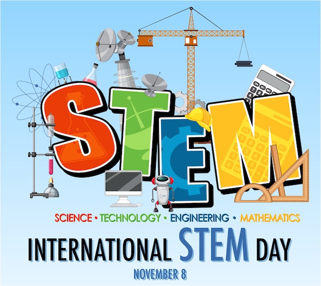 Banner del día internacional STEM el 8 de noviembre con el logo STEM