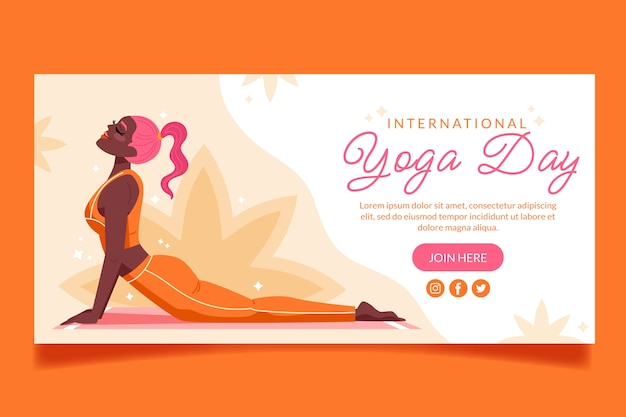 Banner del día internacional del yoga dibujado a mano
