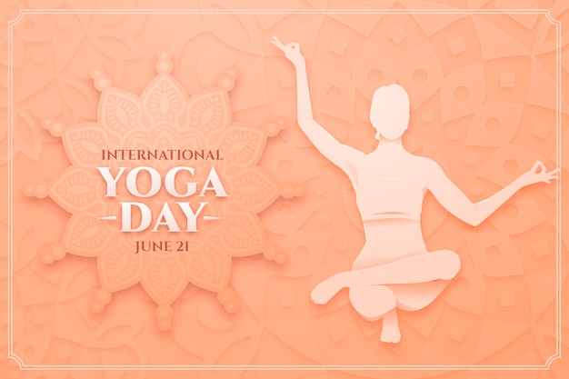 Vector gratuito banner del día internacional del yoga estilo papel