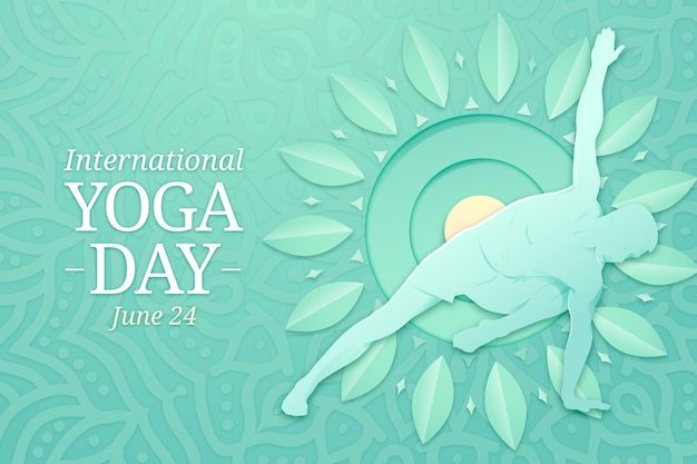 Banner del día internacional del yoga estilo papel