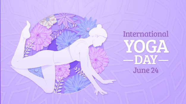 Vector gratuito banner del día internacional del yoga estilo papel