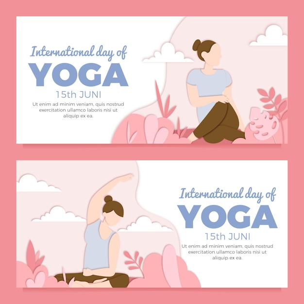 Vector gratuito banner del día internacional del yoga en papel