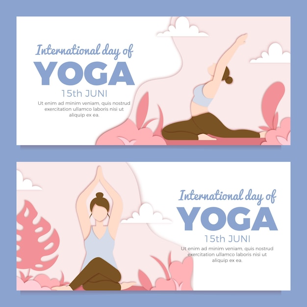 Banner del día internacional del yoga en papel