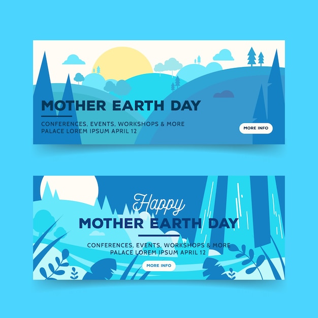 Banner del día de la madre tierra con sol y árboles