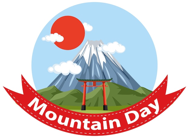 Banner del día de la montaña en japón con el monte fuji y el sol rojo