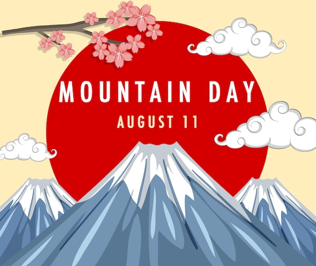 Vector gratuito banner del día de la montaña con el monte fuji y el sol rojo