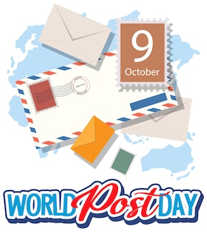 Banner del día mundial del correo con sobres