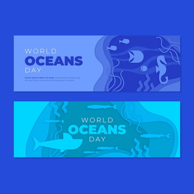 Vector gratuito banner del día mundial de los océanos en papel