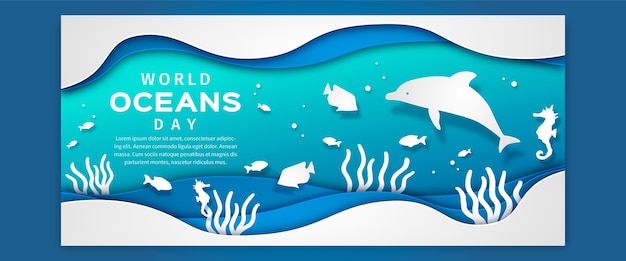 Banner del día mundial de los océanos en papel