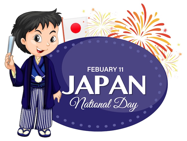 Banner del día nacional de japón con personaje de dibujos animados de niños japoneses