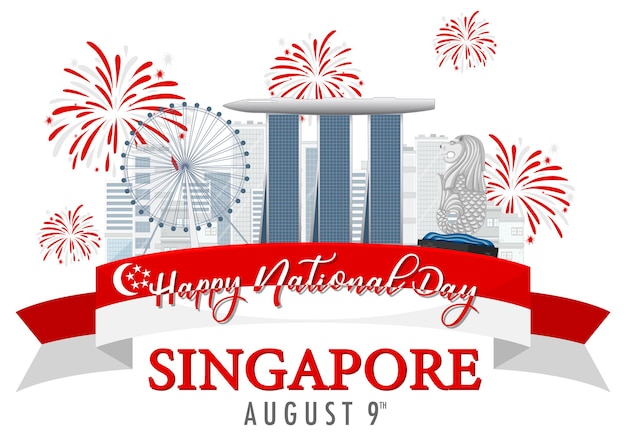 Vector gratuito banner del día nacional de singapur con marina bay sands singapur