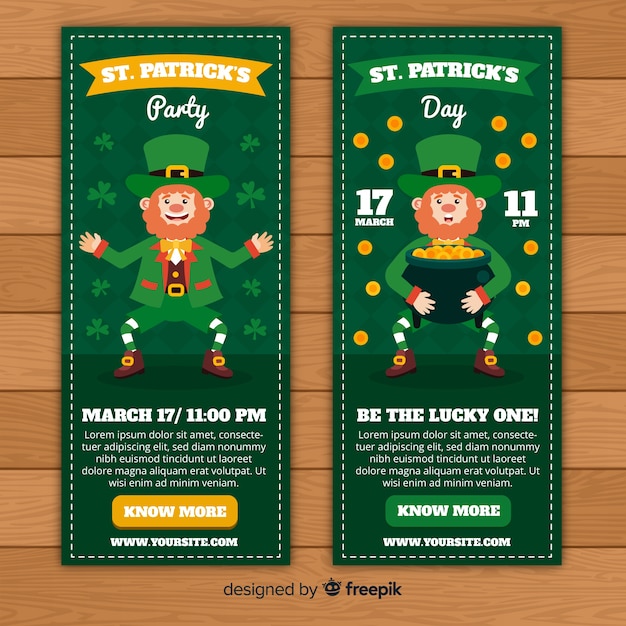 Vector gratuito banner del día de san patricio en diseño plano