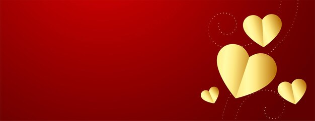 Banner del día de San Valentín con corazones dorados y espacio de texto