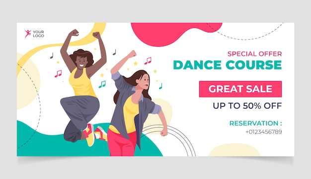 Vector gratuito banner dibujado a mano de la escuela de baile