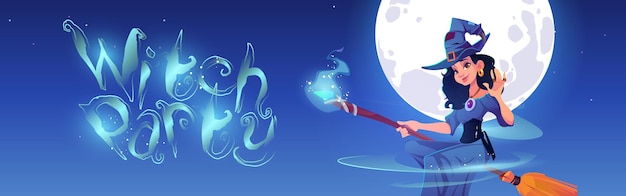 Vector gratuito banner de dibujos animados de fiesta de brujas