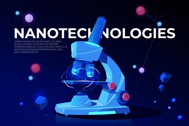 Banner de dibujos animados de investigación de nanotecnologías