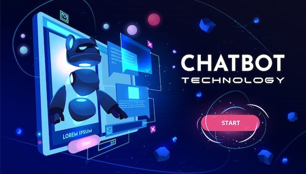 Banner de dibujos animados de servicio de tecnología Chatbot