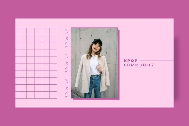 Vector gratuito banner de discordia kpop rosa estético de cuadrícula