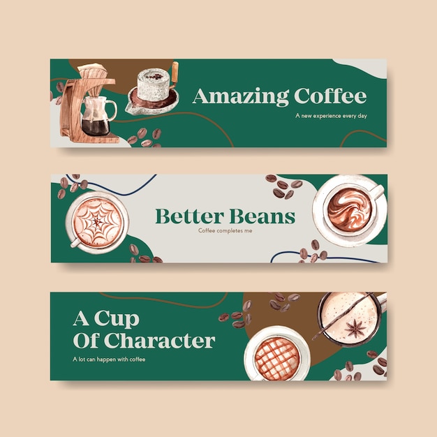 Banner con diseño de concepto del día internacional del café para publicidad y marketing de acuarela