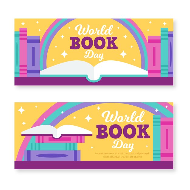 Vector gratuito banner de diseño plano feliz día mundial del libro