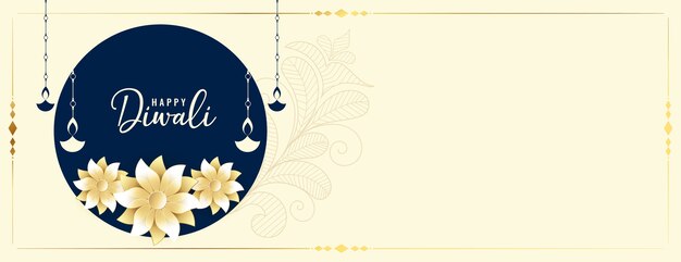 Banner de diwali con diya y flor