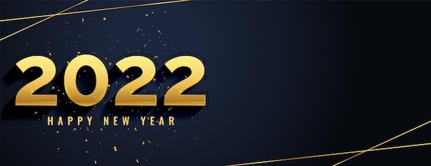 Banner de efecto de texto de año nuevo dorado 2022 de estilo 3d con líneas