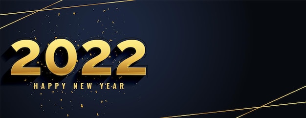 Vector gratuito banner de efecto de texto de año nuevo dorado 2022 de estilo 3d con líneas