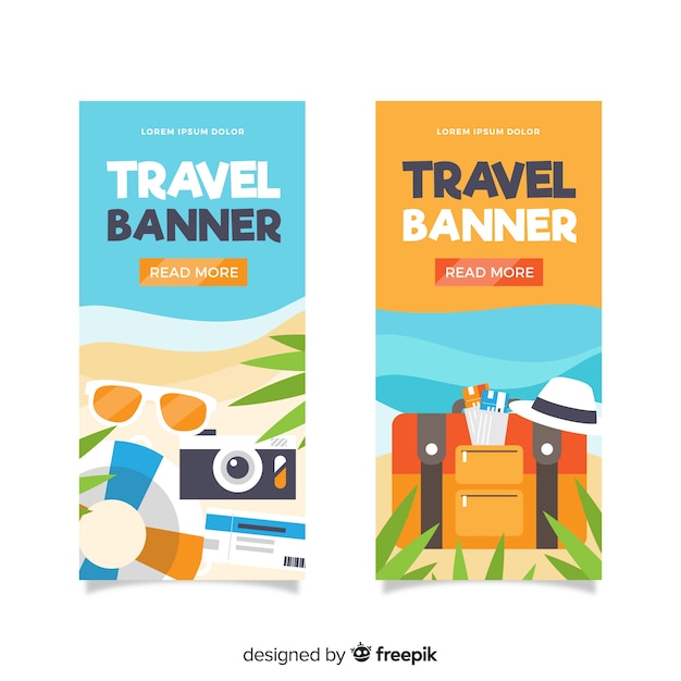 Vector gratuito banner elementos de viaje diseño plano