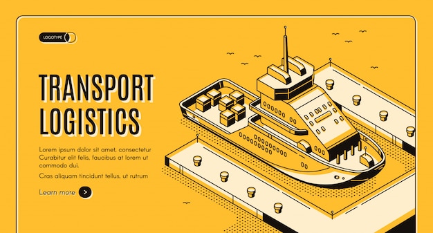 banner de empresa de entrega de puerto de barco