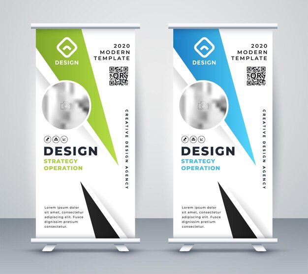 Banner enrollable profesional en estilo de forma geométrica
