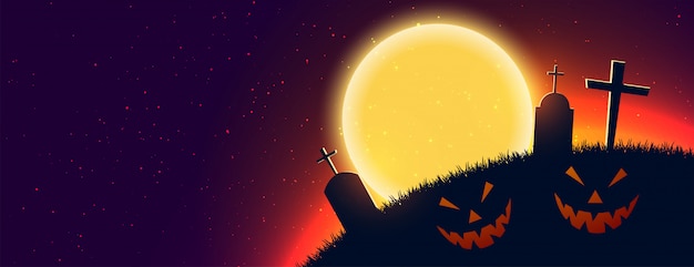 Banner de escena de la noche de halloween de miedo con espacio de texto