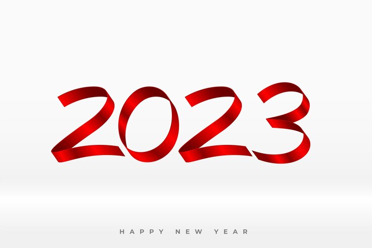 Vector gratuito banner de evento de año nuevo con texto 2023 en estilo cinta