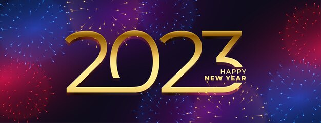 Banner de evento de feliz año nuevo 2023 con concepto de explosión de fuegos artificiales