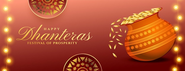 Vector gratuito banner de evento feliz dhanteras celebrar por la prosperidad y la riqueza vector