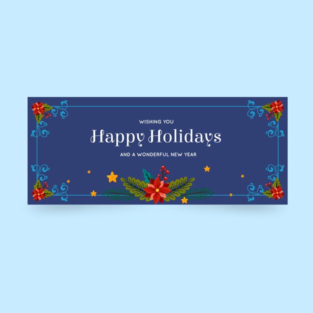 Banner de felices fiestas plano horizontal dibujado a mano