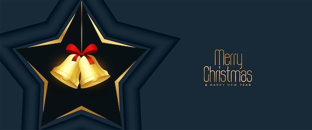 Vector gratuito banner de felicitación festivo de feliz navidad con vector de campana de navidad realista