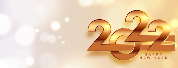 Banner de feliz año nuevo 2022 en estilo dorado