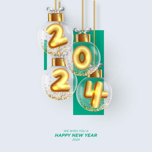 Banner de feliz año nuevo 2024 con forma de Memphis
