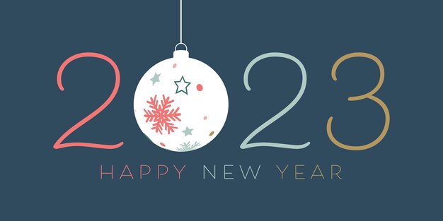 Banner de feliz año nuevo con diseño de adorno colgante