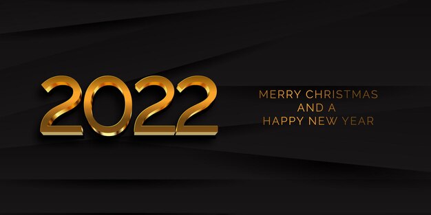 Banner de feliz año nuevo con diseño moderno en negro y dorado