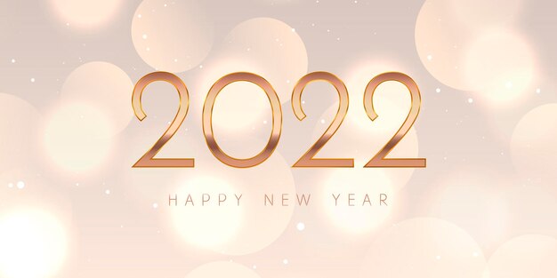 Banner de feliz año nuevo con números de oro rosa y diseño de luces bokeh