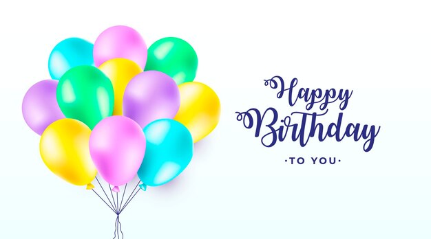 Banner de feliz cumpleaños con globos realistas y coloridos