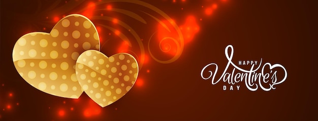 Banner de feliz día de San Valentín de color rojo con corazones dorados