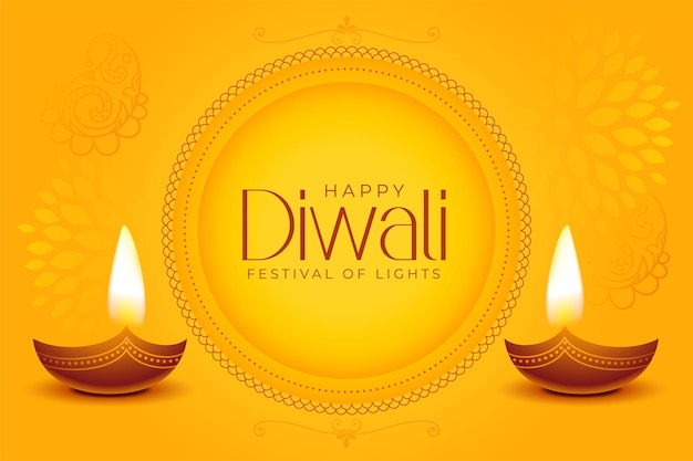 Banner feliz diwali con diseño diya en fondo amarillo