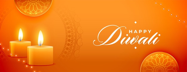 Vector gratuito banner feliz diwali del festival indio con diseño de velas brillantes