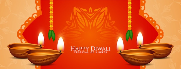 Banner de feliz festival religioso de diwali con lámparas