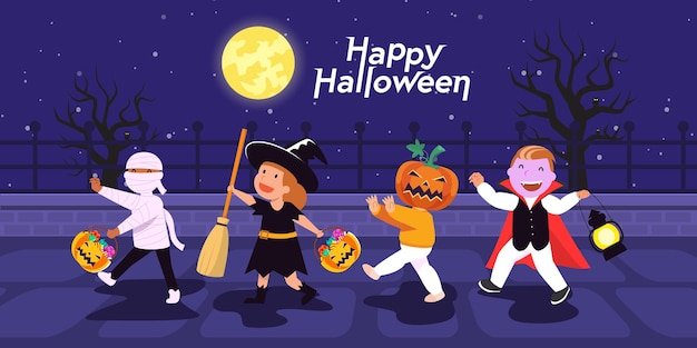 Banner de feliz halloween con personajes