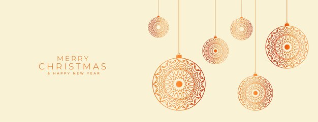 Banner de feliz navidad con adornos decorativos